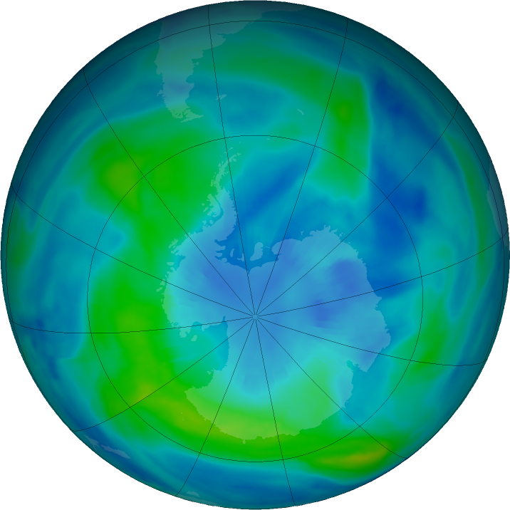 Antarctic ozone map for 01 April 2022
